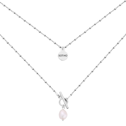 srebrne naszyjniki Srebrny kosteczkowy naszyjnik z ozdobnym zapięciem i perłą