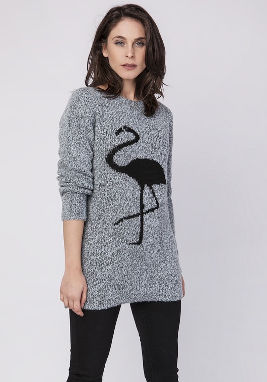 Sweter z flamingiem, SWE131 szary MKM MKMswetry