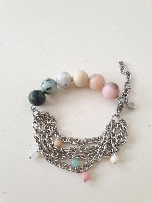 bransoletki z kamieni naturalnych Bransoletka KULKI  łańcuszki, opal, kamień słoneczny, kamień księżycowy
