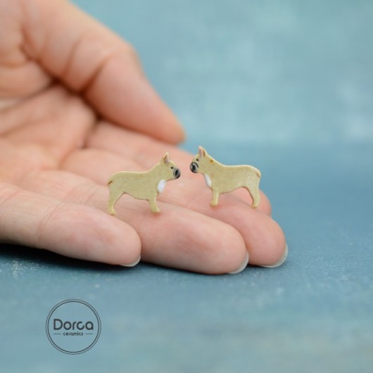 Buldog francuski mini- ceramiczne kolczyki Dorca