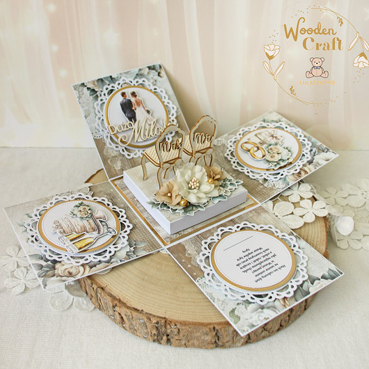 kartki scrapbooking Exploding box ślubny, kartka ślubna, pamiątka "Lifetime Loving"