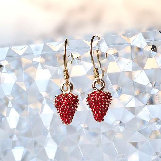 kolczyki pozłacane WIOSENNE POZIOMKI urocze kolczyki srebro pozłacane