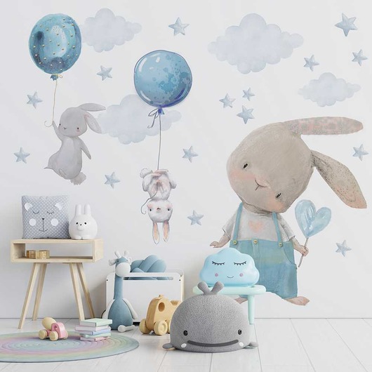 naklejki ścienne do pokoju dziecka NIEBIESKIE KRÓLICZKI BALONY NAKLEJKI NA ścianę