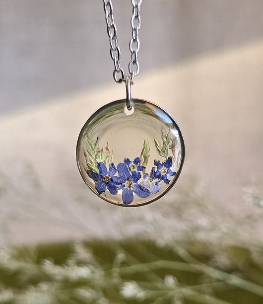 wisiory Wieczne kwiaty srebrny wisiorek prawdziwe kwiaty naszyjnik niezapominajki