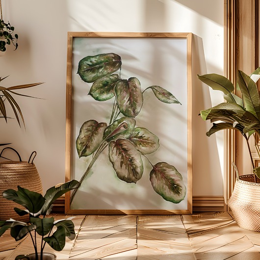 obrazy Maranta akwarela botaniczna ręcznie malowana 100x70