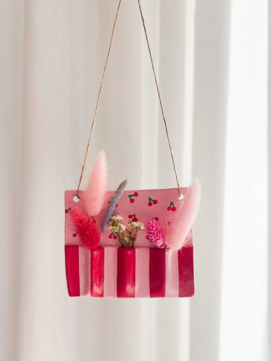 Ozdoby na ścianę Dekoracja ścienna wazon z gliny suszone kwiaty