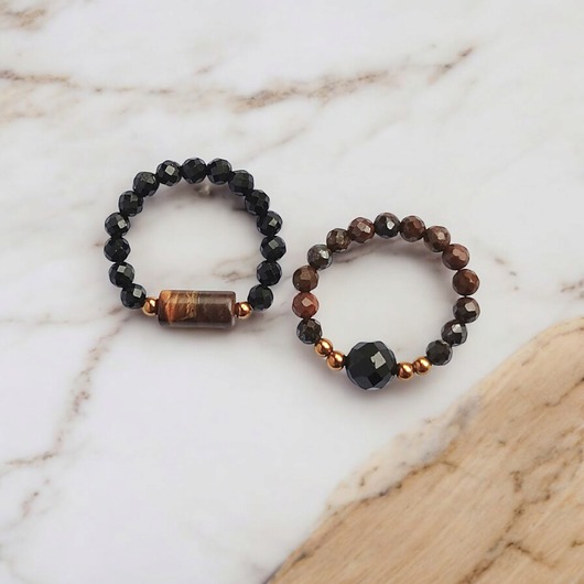 pierścionki elastyczne Zestaw pierścionków : turmalin, tygrysie oko