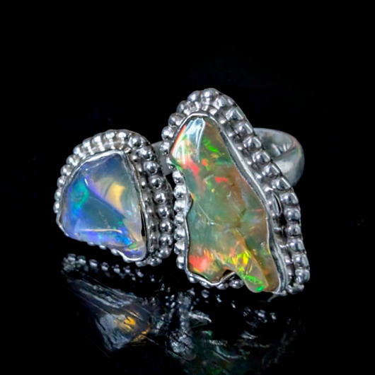 pierścionki srebrne Pierścionek gemini- surowe opale