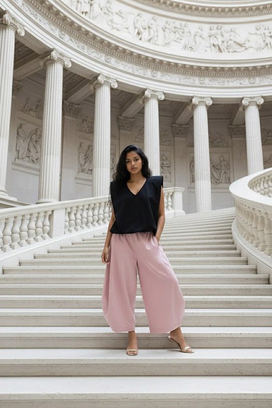 spodnie materiałowe damskie Spodnie eleganckie jedwabne MAUII 80% silk RÓŻ