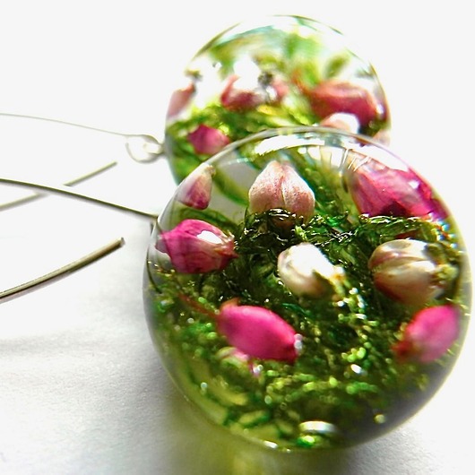 Kolczyki srebrne damskie z wrzosem i soczystym mchem Grol Jewellery
