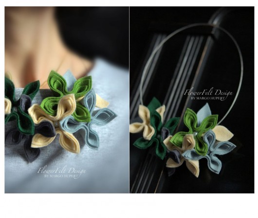 Zielonoszary z ecru FlowerFelt Design