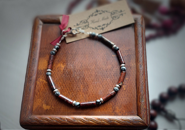 biżuteria męska Jaspis mahoniowy i Obsydian śnieżny Bransoletka męska