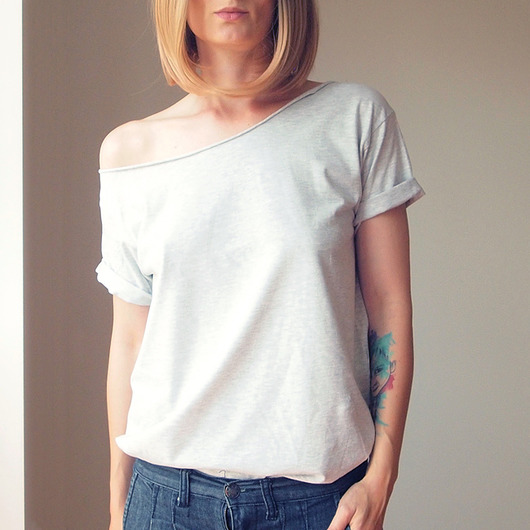 t-shirt damskie Asymetryczny Szary Oversize Bez Nadruku