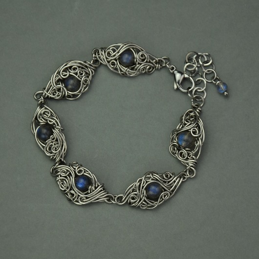 bransoletki wire wrapping Bransoletka regulowana niebieskie labradoryty wire wrapping