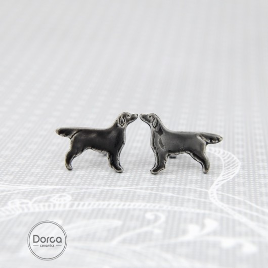 Flat coated retriever - ceramiczne kolczyki Dorca