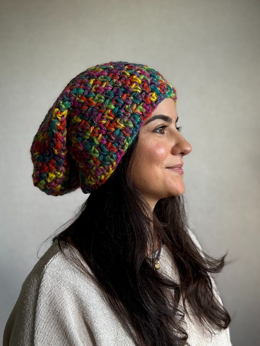czapki damskie Kolorowa duża czapka beanie z wełną i alpaką