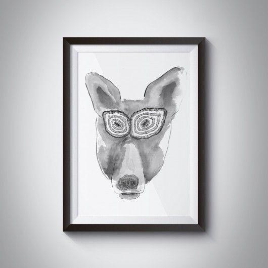 Akwarelowe Zwierzaki Grafika Wilczek A3 ILOBAHIE