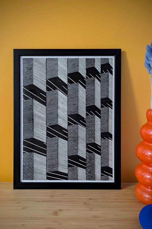 grafiki i ilustracje Ręcznie drukowany linoryt "Karowa 18" 30x40cm