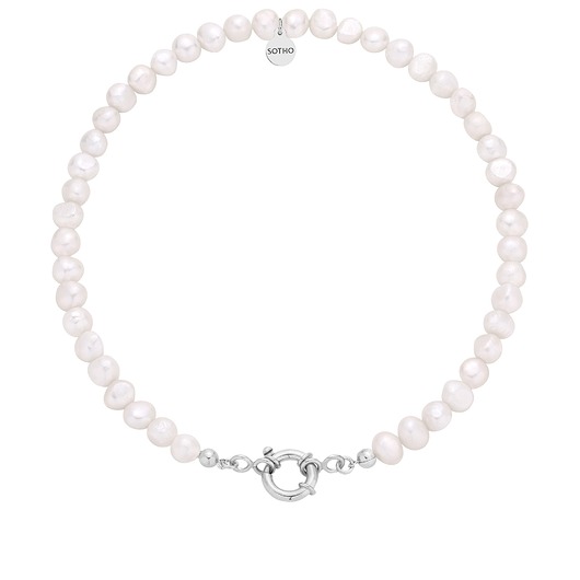 srebrne naszyjniki Srebrny naszyjnik z pereł naturalnych z ozdobnym zapięciem