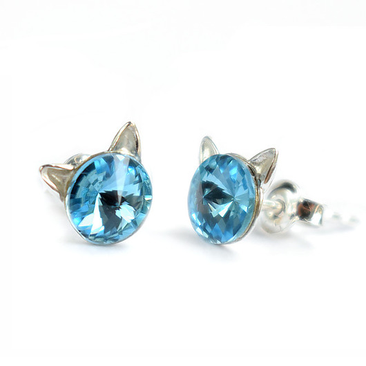 Koty! kolczyki Swarovski - kryształy Swrovski Aquamarine Marisella