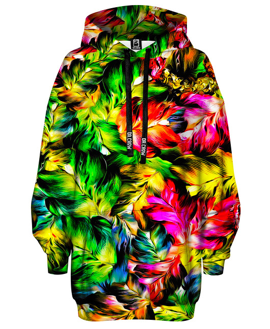 bluza z kapturem damska Bluza Oversize Tunika DR.CROW Jungle Leaves