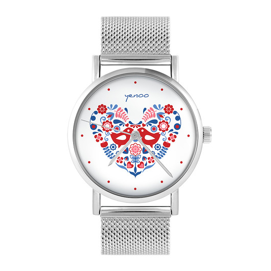 zegarki damskie Zegarek - Ptaszki folkowe - bransoleta mesh