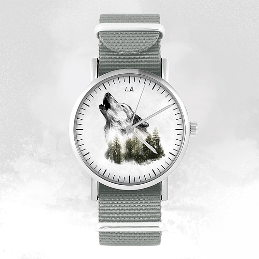 zegarki unisex Zegarek - Wilk - szary, nylonowy