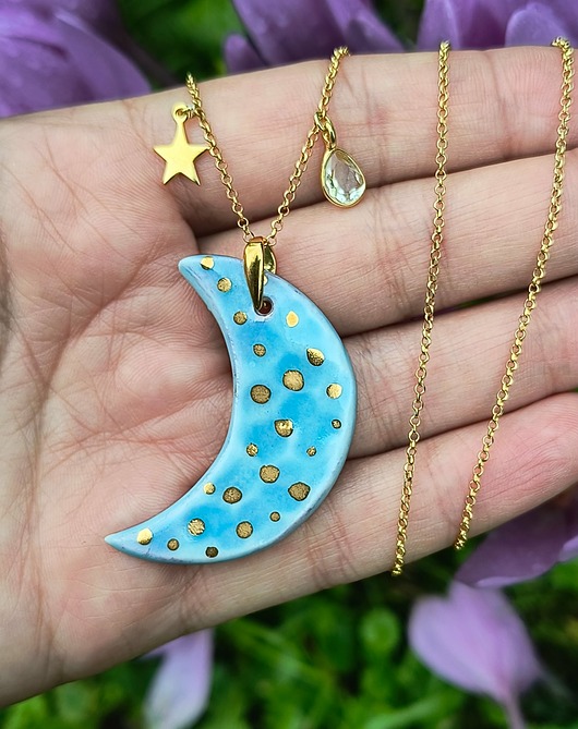 złote naszyjniki Naszyjnik pozłacany Księżyc Błękitny z Cytrynem Kolekcja Parian