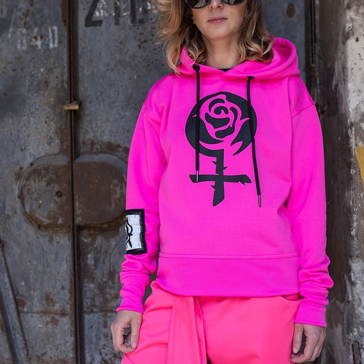 bluza z kapturem damska Bluza neonowa różowa damska Dream Religion