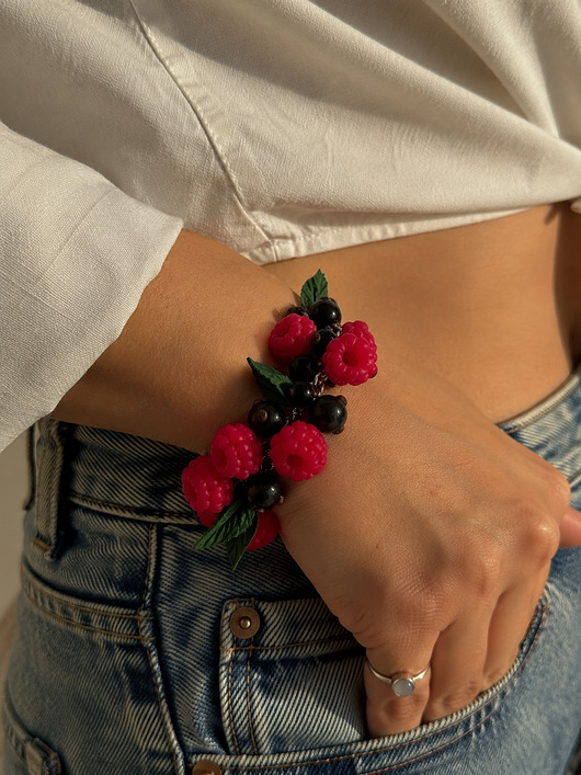 bransoletki - inne Bransoletka maliny, czarna porzeczka, handmade