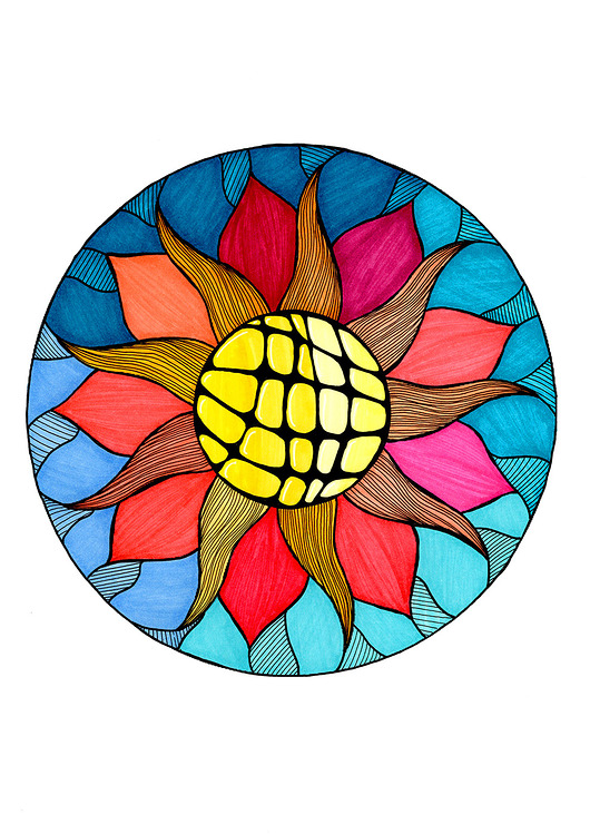 grafiki i ilustracje 61. SŁONECZNA MANDALA - rysunek, plakat.