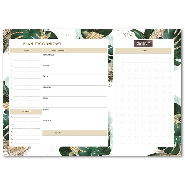 kalendarze i plannery Biuwar na biurko A3 Tropikalne Liście  Tygodniowy + Lista zadań