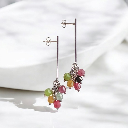 kolczyki z kamieniami Kolczyki  kolorowe gronka : kwarc multicolor i stal szlachetna