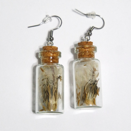 kolczyki szklane Kolczyki fiolki - dmuchawiec, duże