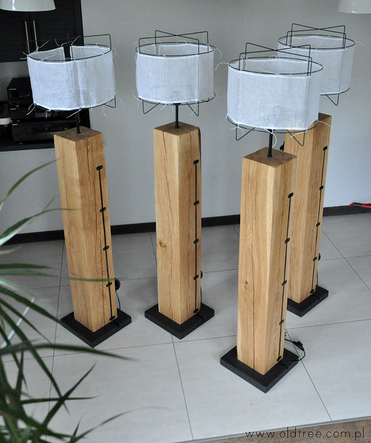 Lampa LOFT drewniana, dębowa - wysoka Oldtree