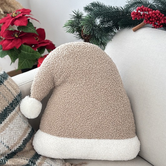 dekoracje świąteczne Poduszka W Kształcie Czapki Mikołaja Beżowa Boucle