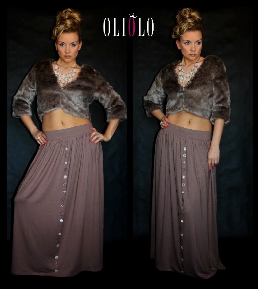 Spódnica maxi cappuccino guziki oversize OLIOLO Pudrowy Różowy