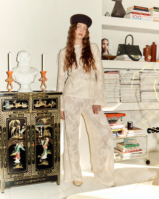 spodnie materiałowe damskie Spodnie Crochet ecru