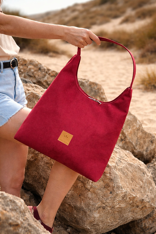 torby na ramię Torba Hobo z zamszu tapicerskiego Czerwona