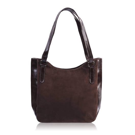 torby na ramię Torebka damska na ramię skórzana klasyczna brązowa zamszowa