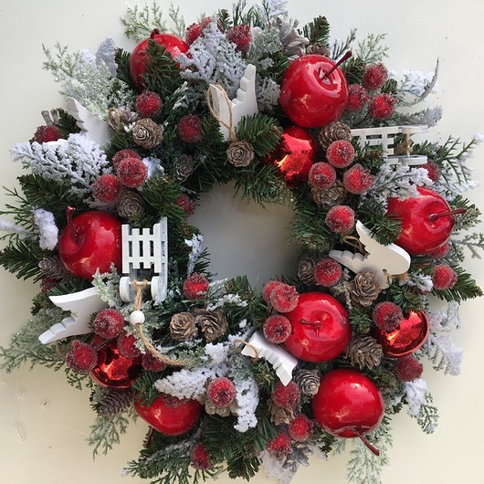 wianki bożonarodzeniowe wianek bożonarodzeniowy czerwono-biały z sankami