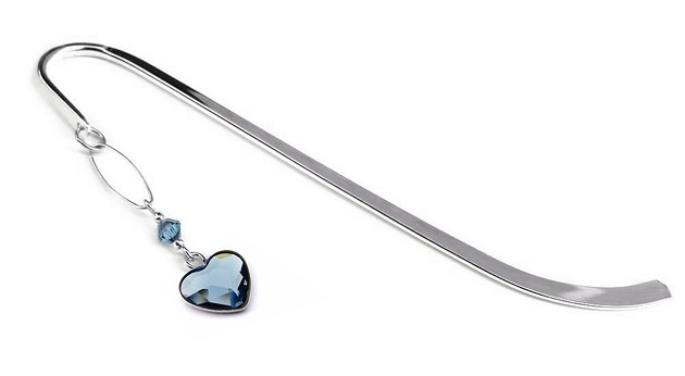zakładki do książek Serce z jeansu - zakładka kryształ Swarovski