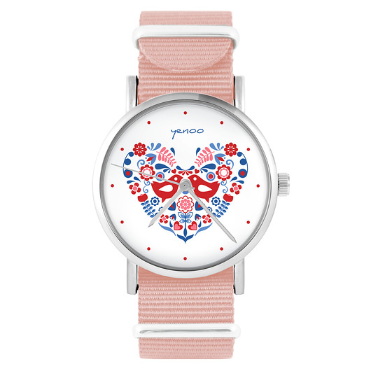 zegarki damskie Zegarek - Ptaszki folkowe - brzoskwiniowy róż