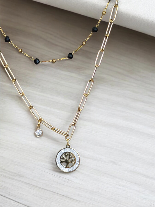 złote naszyjniki Naszyjnik kaskadowy z motywem drzewa - pozłacana stal chirurgiczna