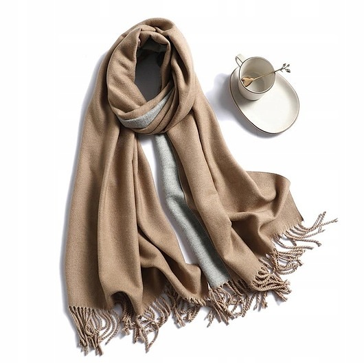 szale damskie SZAL SZALIK DAMSKI 100% KASZMIROWY BEŻOWY SZARY