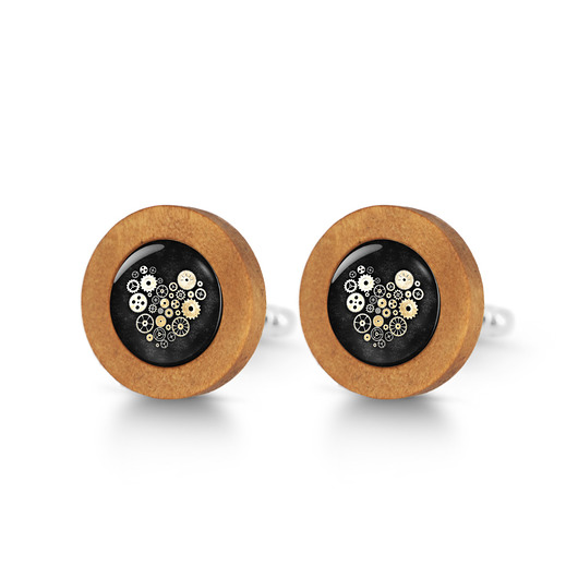 spinki do mankietów Steampunk czarny - drewniane spinki do mankietów