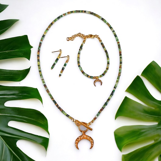 komplet biżuterii Komplet : LUNULA jadeit zielono-brązowy