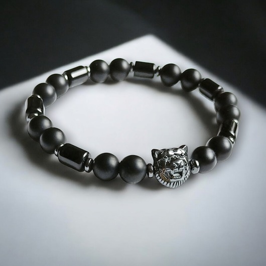 biżuteria męska ODWAGA, SIŁA : tygrys : hematyt , onyks