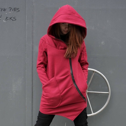 bluza z kapturem damska Bluza damska asymetryczna bordowa bawełniana