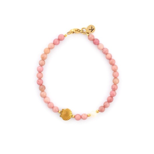 bransoletki z kamieni naturalnych Bransoletka z pudrowych Rodonitów z  muszelką i Perełką